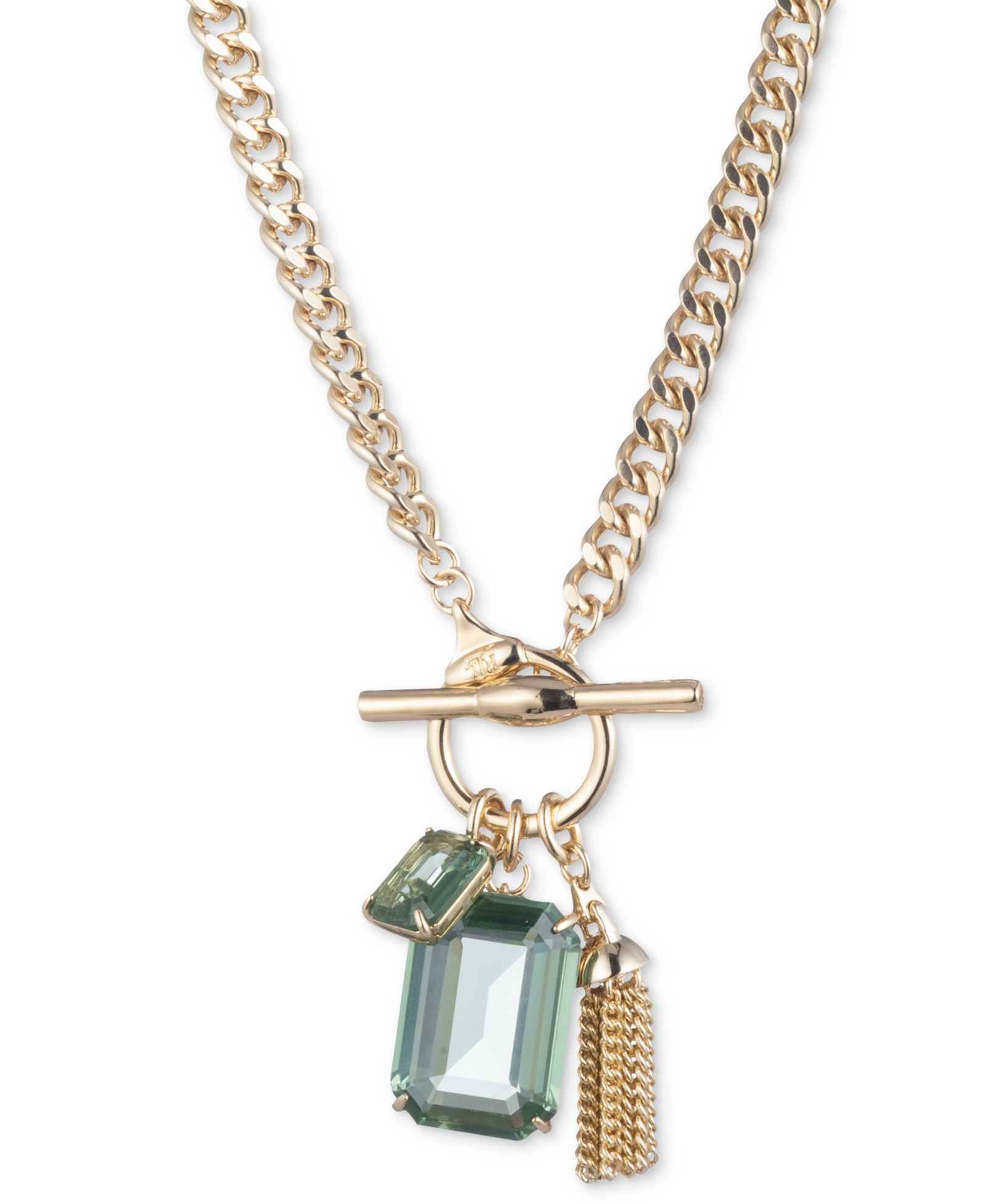 Lauren Ralph Lauren Gold-Tone Chain Tassel & Color Crystal Multi-Charm 17" Pendant Necklace