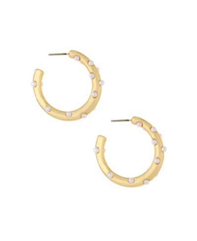 Серьги-кольца ETTIKA 18K Gold Plated and Imitation Pearl Studded