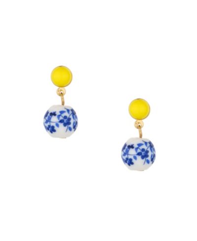 ETTIKA Blue and Yellow Ceramic Bead Drop Earrings