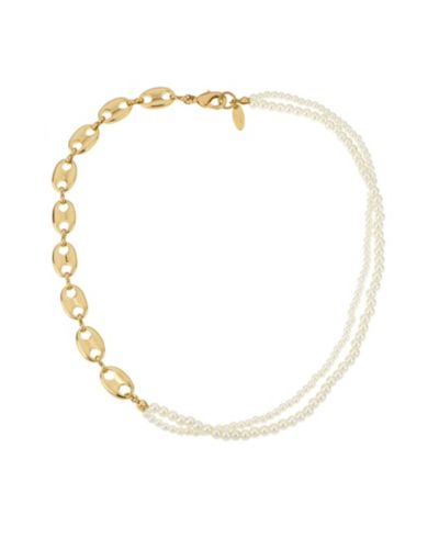 ETTIKA 18K Gold Plated Link Chain and Cultured Freshwater Pearl Beaded Necklace