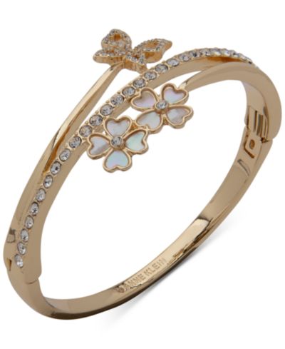 Браслет Anne Klein Gold-Tone Pavé Butterfly & Mother-of-Pearl Flower
