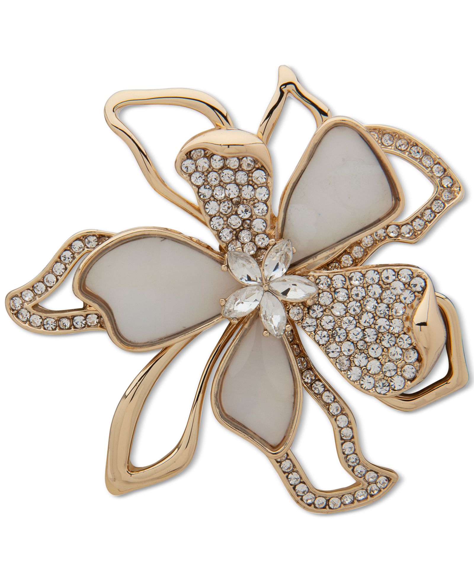 Брошь Anne Klein Gold-Tone Crystal & Mother-of-Pearl Flower