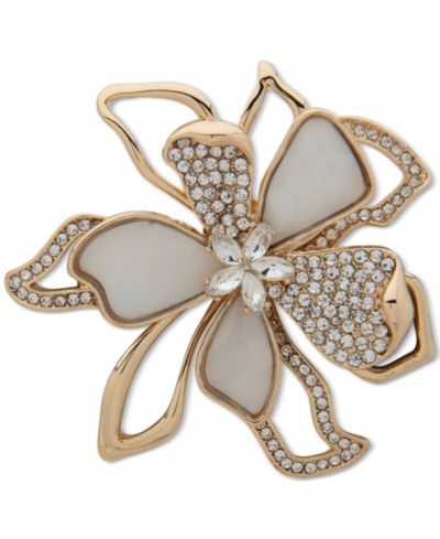 Брошь Anne Klein Gold-Tone Crystal & Mother-of-Pearl Flower