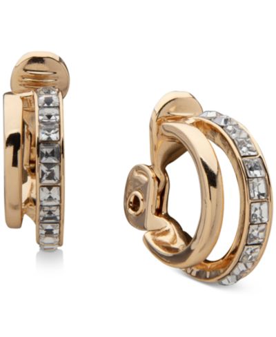Серьги-кольца Anne Klein с двойным рядом кристаллов, золотистого цвета, 0.68"