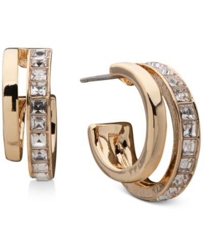Anne Klein Серьги-кольца с кристаллами Pavé Gold-Tone, 0.68"