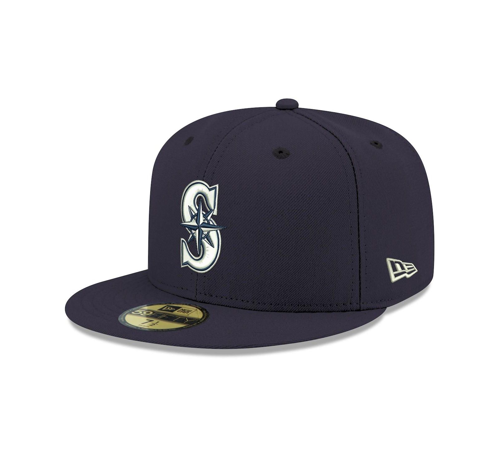 Men's New Era Navy Seattle Mariners Logo White 59FIFTY Fitted Hat