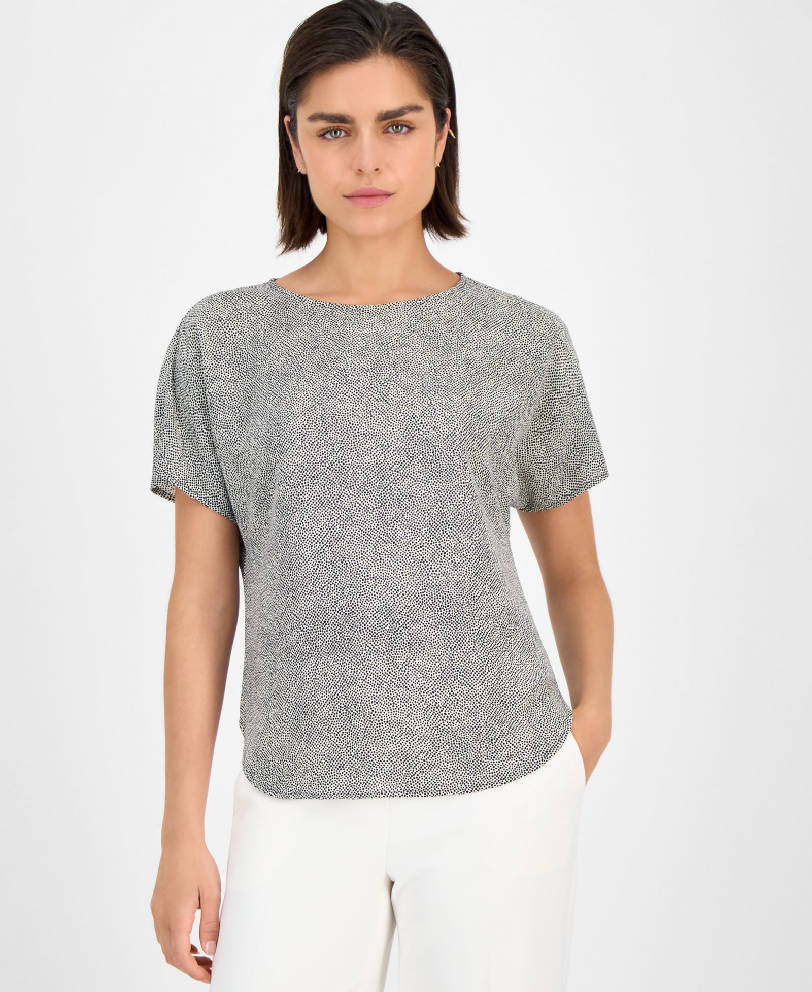 Топ Anne Klein Petite Printed Boat-Neck
