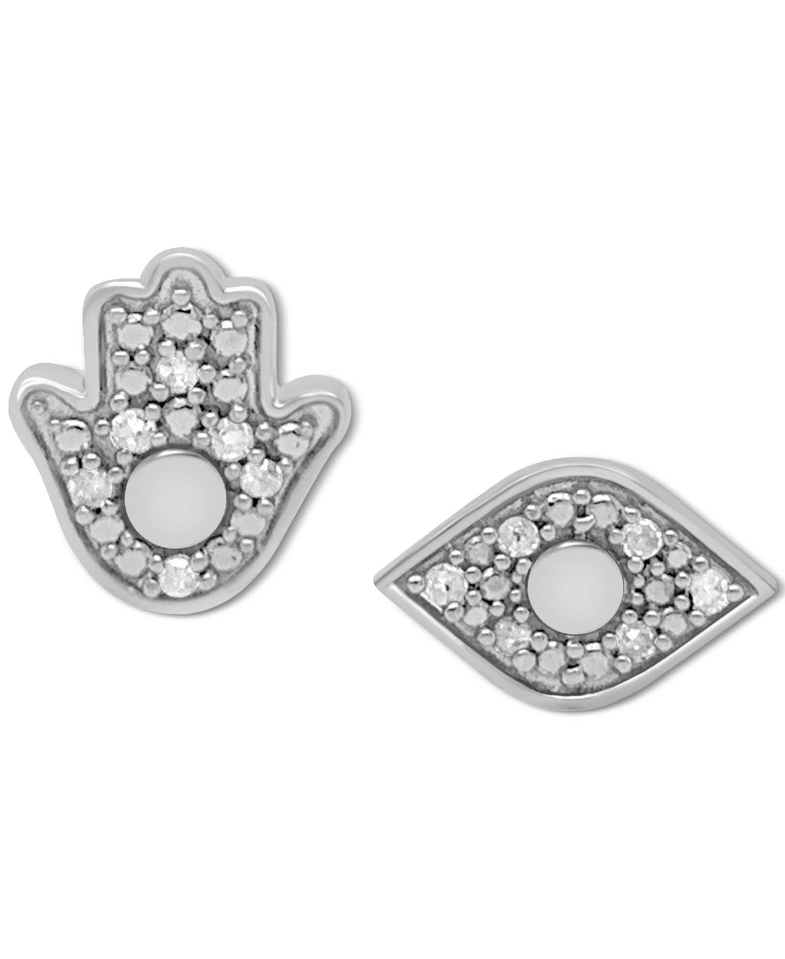 Diamond Hamsa Hand & Evil Eye серьги-гвоздики из стерлингового серебра (1/10 ct. t.w.)