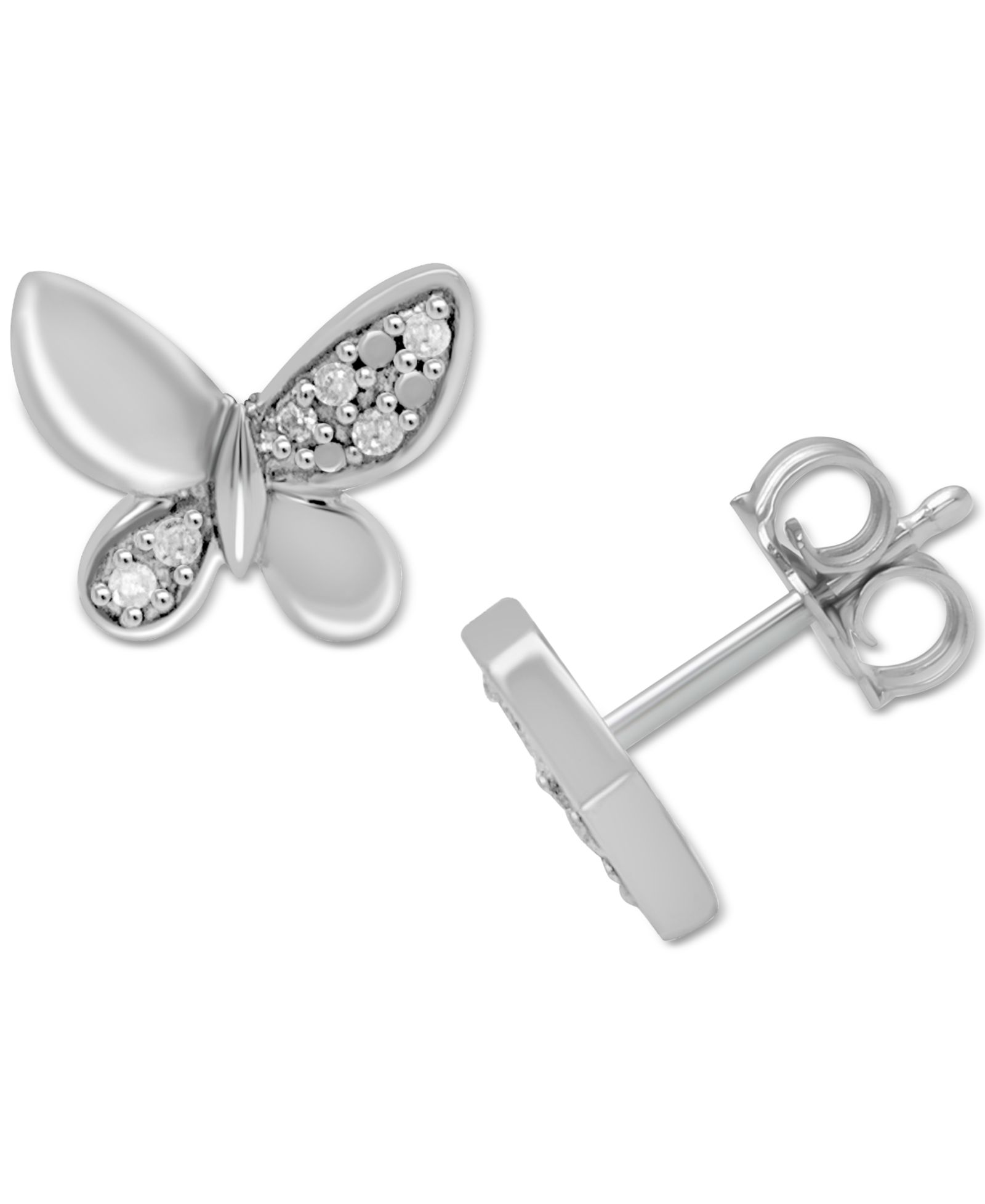 Серьги-гвоздики Diamond Butterfly (1/10 ct. t.w.) из стерлингового серебра
