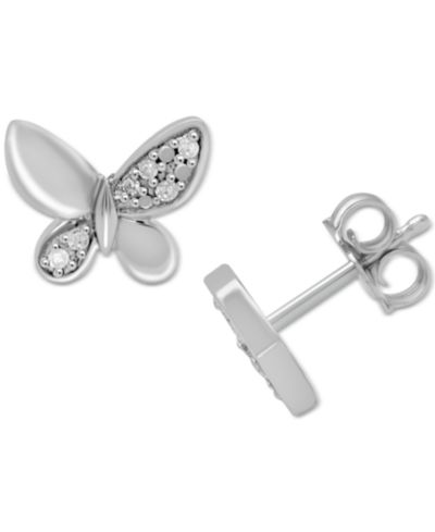 Серьги-гвоздики Diamond Butterfly (1/10 ct. t.w.) из стерлингового серебра