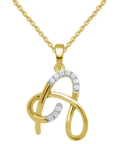 Подвеска-кулон с бриллиантом Diamond Fancy Initial 18" из позолоченного стерлингового серебра (1/10 ct. t.w.)