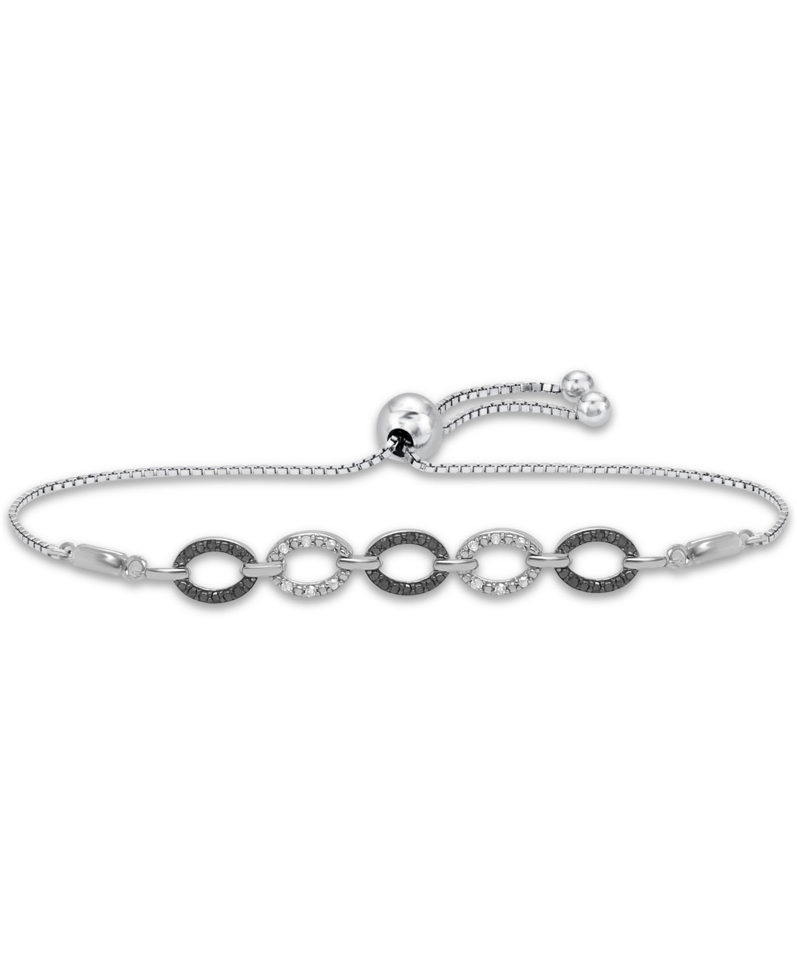Macy's браслет Bolo Oval Link с черным бриллиантом (1/10 ct. t.w.) и белым бриллиантом (1/20 ct. t.w.), серебро