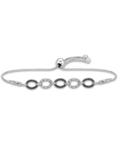 Macy's браслет Bolo Oval Link с черным бриллиантом (1/10 ct. t.w.) и белым бриллиантом (1/20 ct. t.w.), серебро