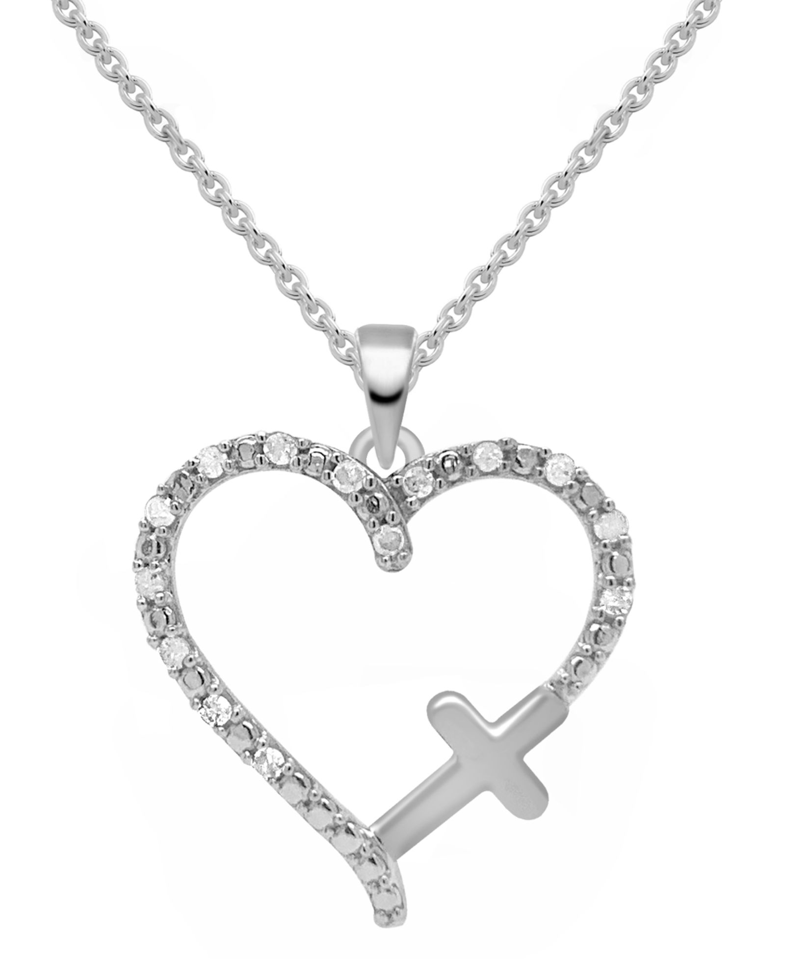 Подвеска Diamond Heart & Cross 18" из стерлингового серебра или позолоченного серебра