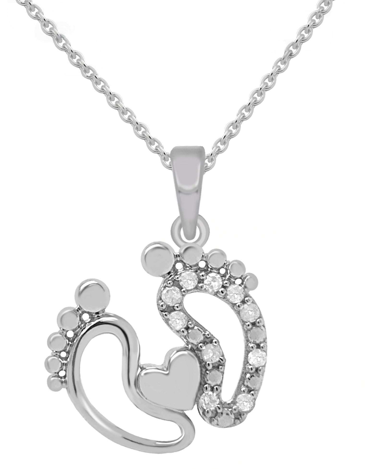 Macy's Подвеска-кулон Diamond Feet & Heart 18" из стерлингового серебра или серебра с позолотой 14k Gold-Plate