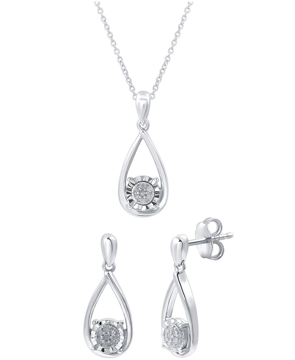 2-Pc. Set Diamond Teardrop Pendant Necklace & Matching Stud Earrings (1/6 ct. t.w.) in Sterling Silver or 14k Gold-Plated Sterling Silver