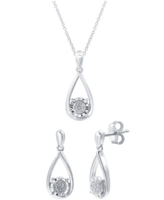 2-Pc. Set Diamond Teardrop Pendant Necklace & Matching Stud Earrings (1/6 ct. t.w.) in Sterling Silver or 14k Gold-Plated Sterling Silver