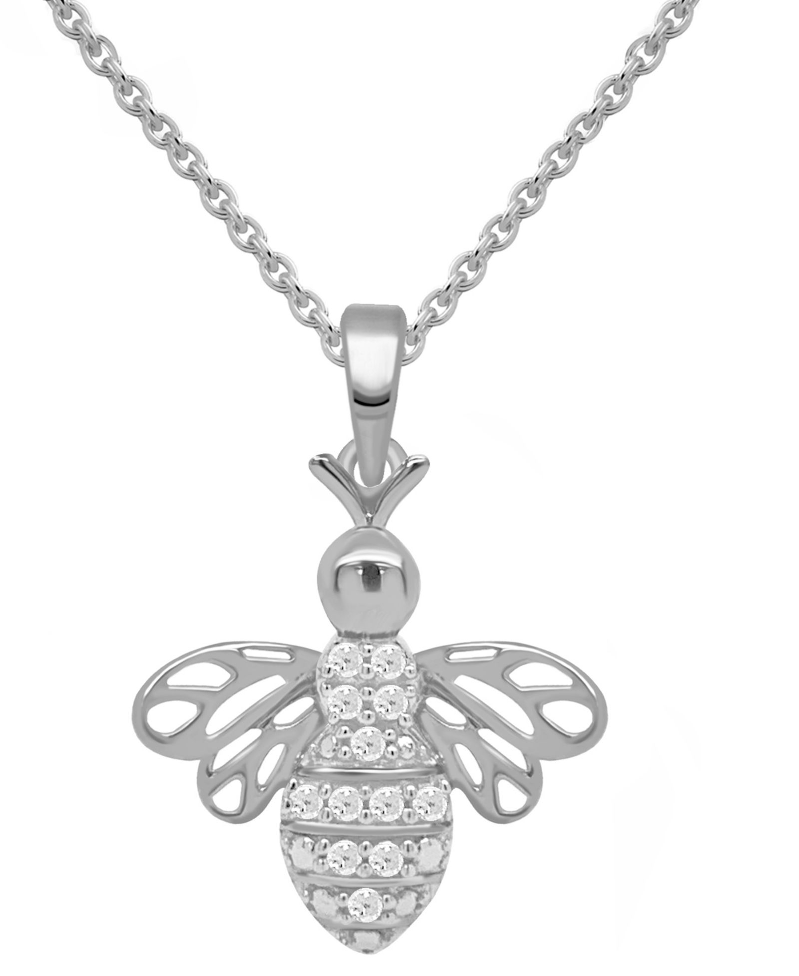 Подвеска Diamond Bee 18" (1/10 ct. t.w.) из стерлингового серебра или позолоченного стерлингового серебра