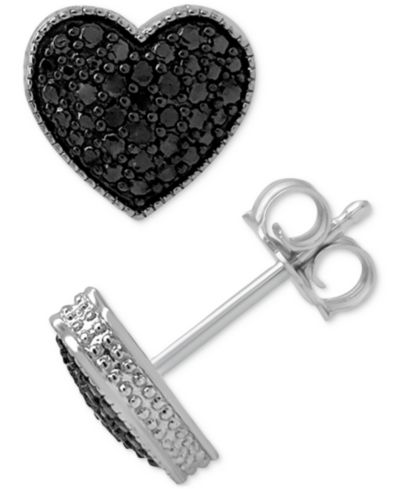 Black Diamond Серьги-гвоздики Pavé Heart из стерлингового серебра (1/6 ct. t.w.)