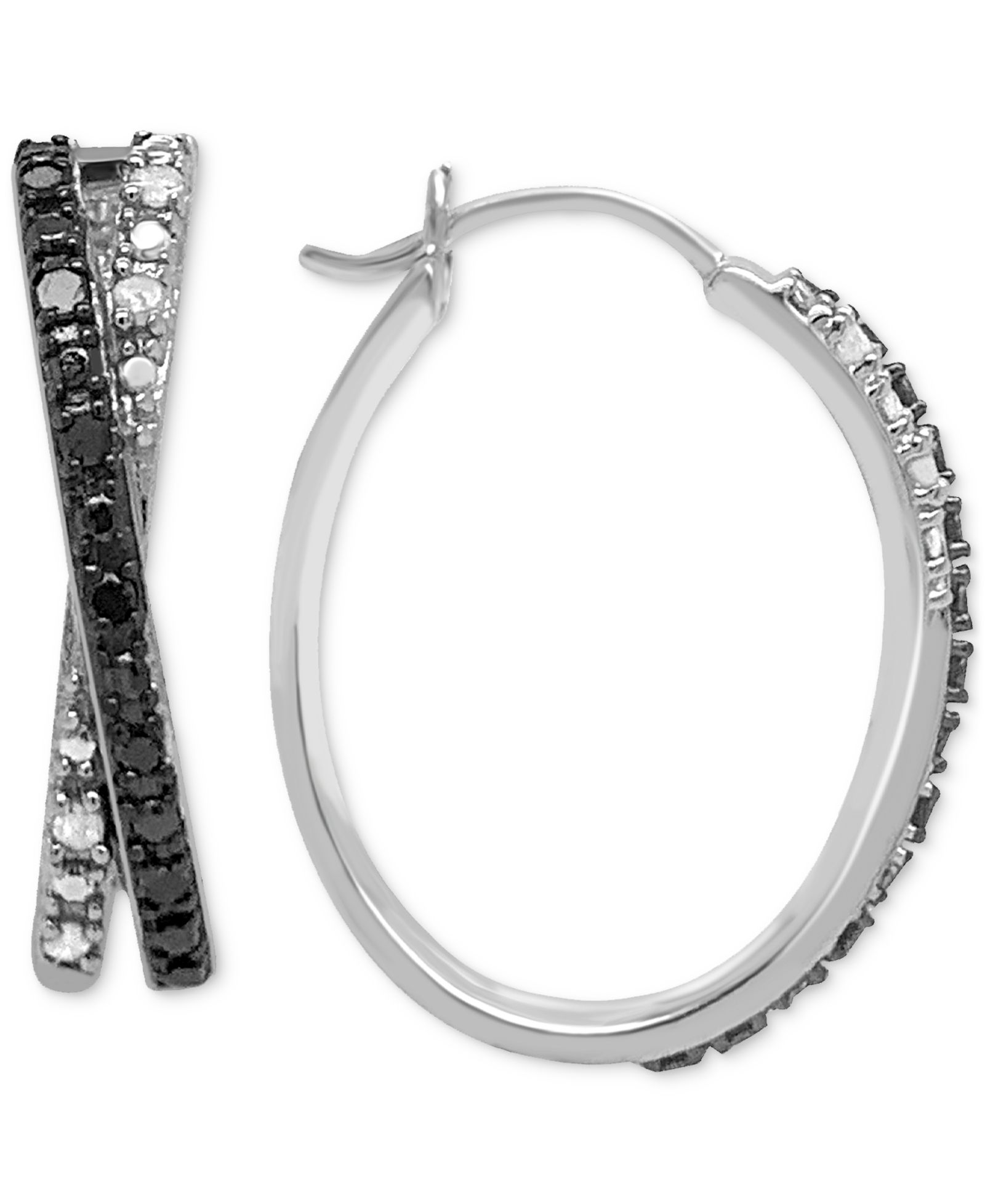 Серьги-кольца Crossover Hoop, Black Diamond & White Diamond, Sterling Silver