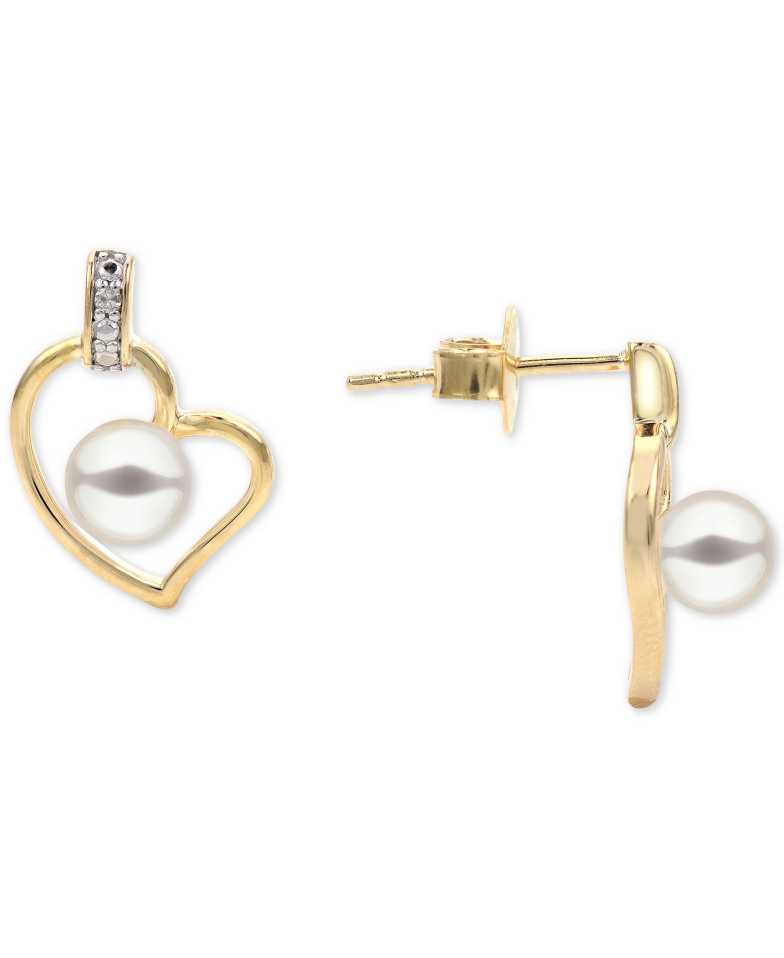 Серьги-гвоздики Macy's с натуральным жемчугом и бриллиантами в 14k Gold-Plated Sterling Silver