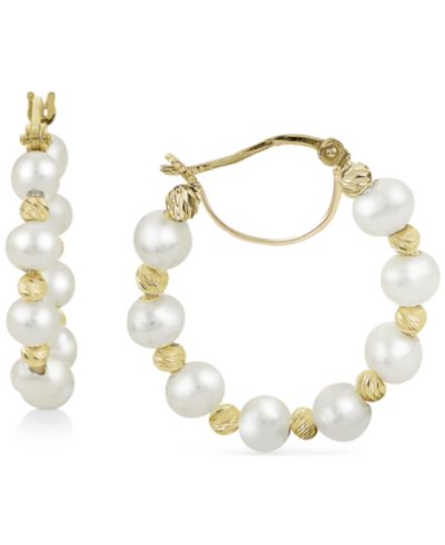 Серьги-кольца с жемчугом Cultured Freshwater (4 - 4-1/2mm) в позолоченном серебре 14k Gold-Plated Sterling Silver