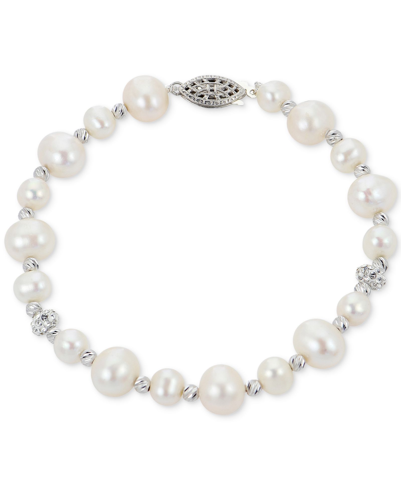 Браслет Cultured Freshwater Pearl (5-6 & 8-9mm) & Crystal в Sterling Silver
