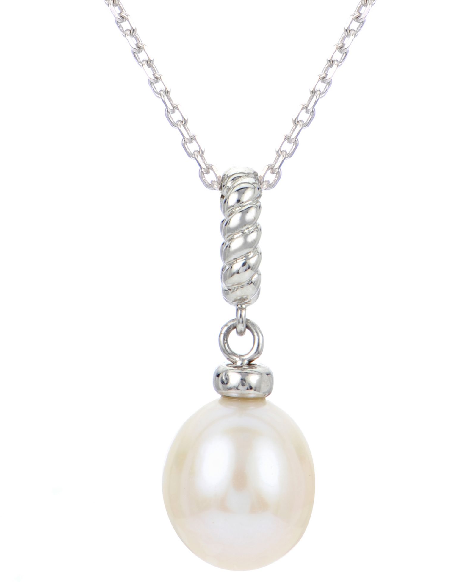 Подвеска-ожерелье Cultured Freshwater Pearl (8mm) Twist Rope из стерлингового серебра, 16" + 2" удлинитель