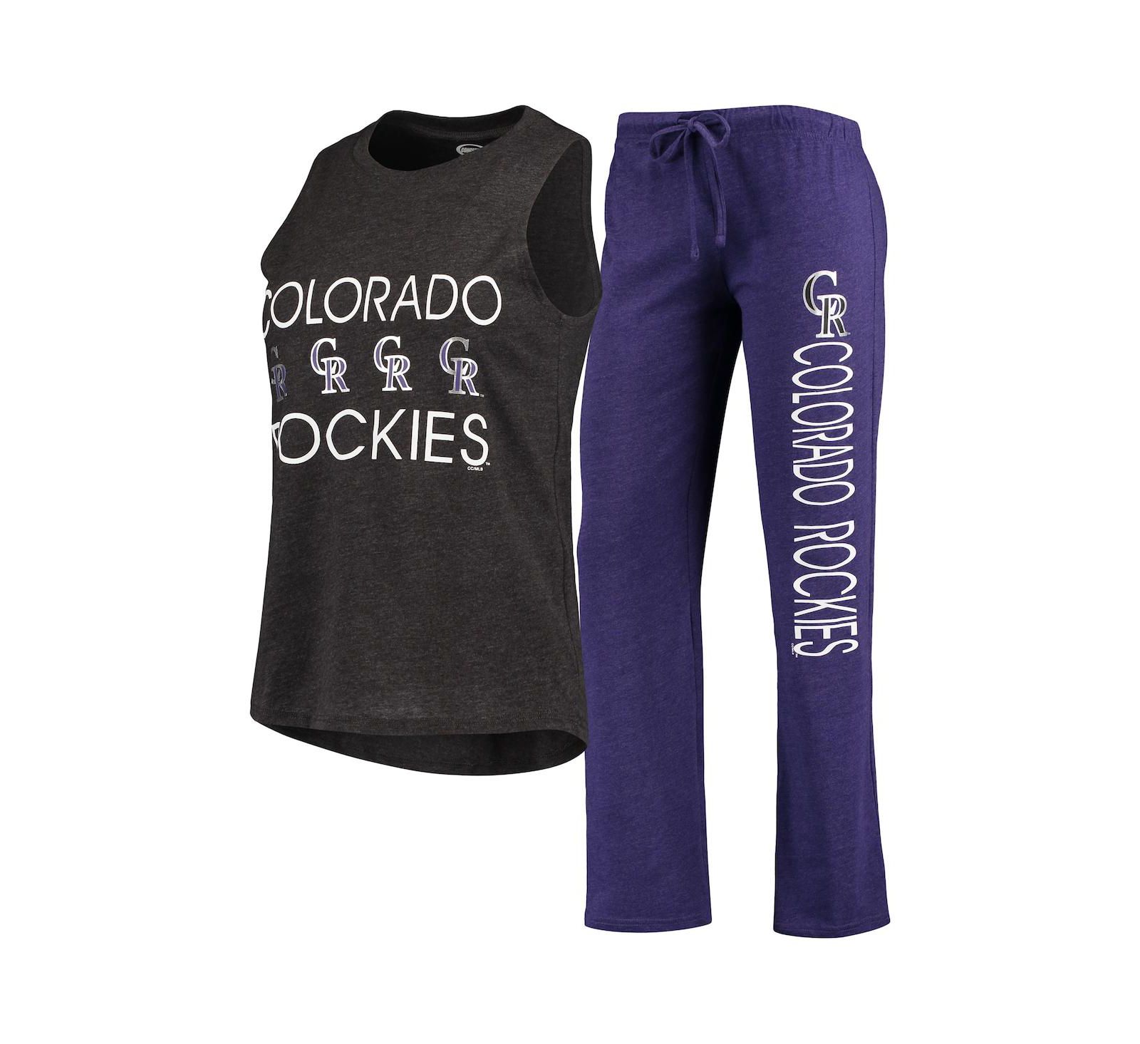 Concepts Sport Женский комплект для сна: майка и брюки Colorado Rockies Meter Muscle, фиолетовый и черный