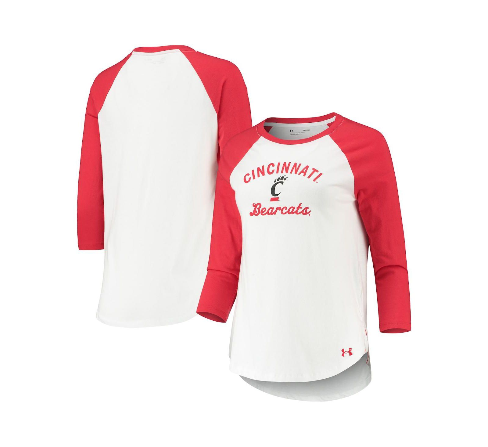 Women's Under Armour White and Red Cincinnati Bearcats Baseball Raglan 3/4 Sleeve T-shirt