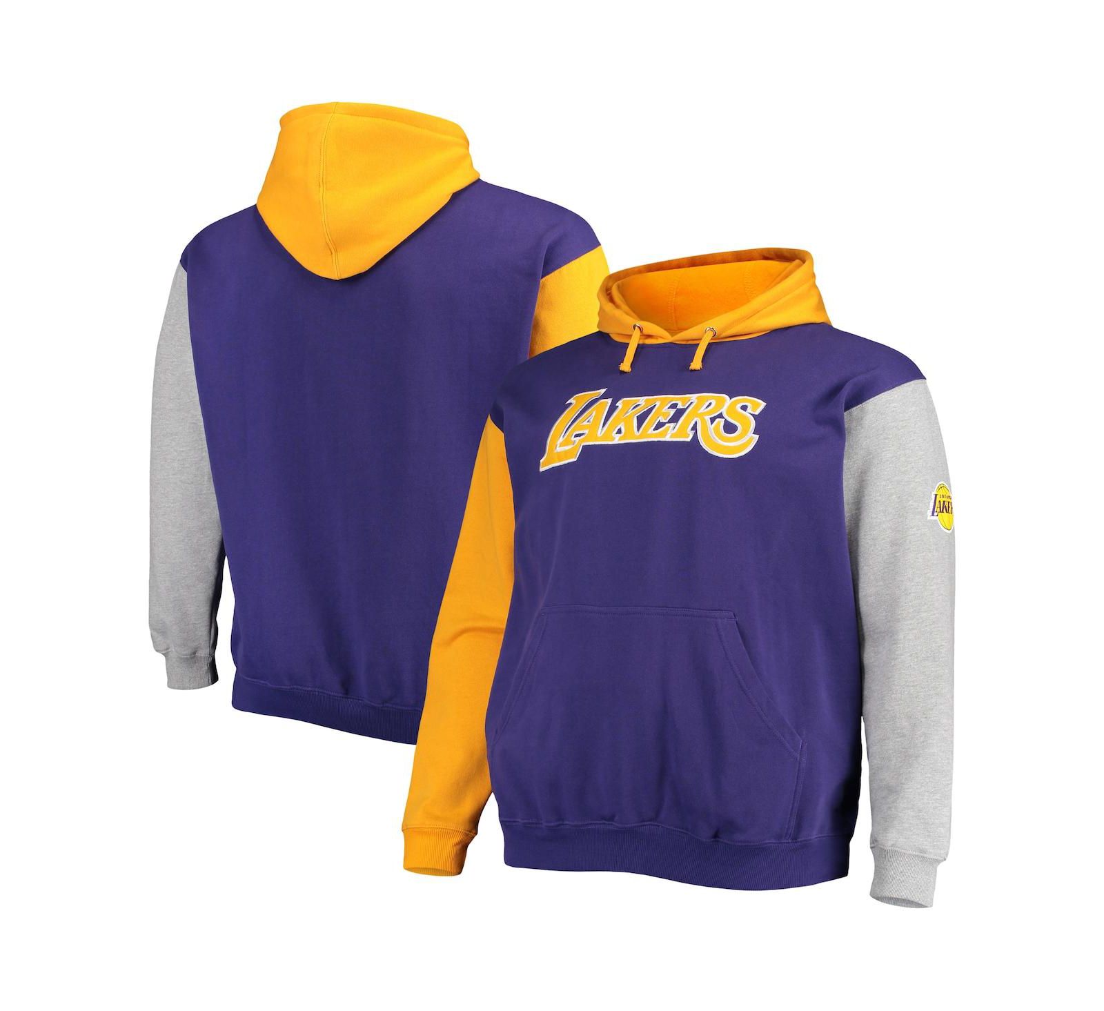 Men's Fanatics Purple and Gold Los Angeles Lakers Big and Tall Double Contrast Pullover Hoodie
