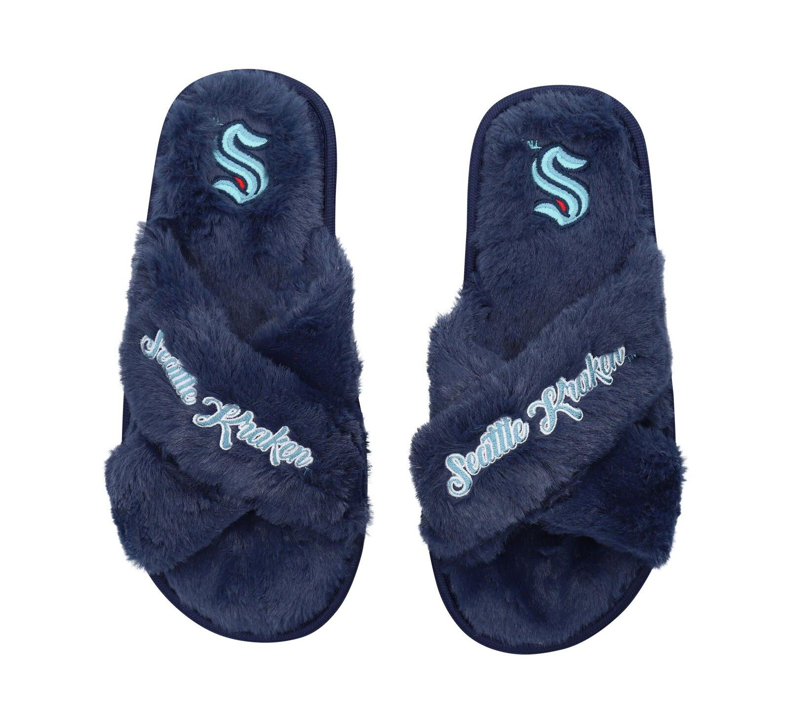 Women's FOCO Seattle Kraken Script Cross Slide Slippers