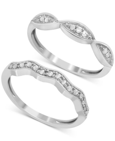 2-Pc. Бриллиантовые кольца (1/6 ct. t.w.) из стерлингового серебра