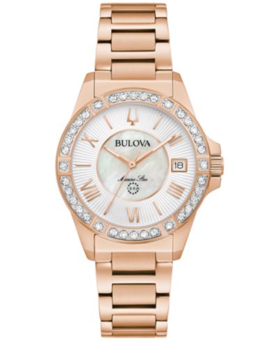 Bulova Женские часы Marine Star с бриллиантами, Rose Gold-Tone, 32mm