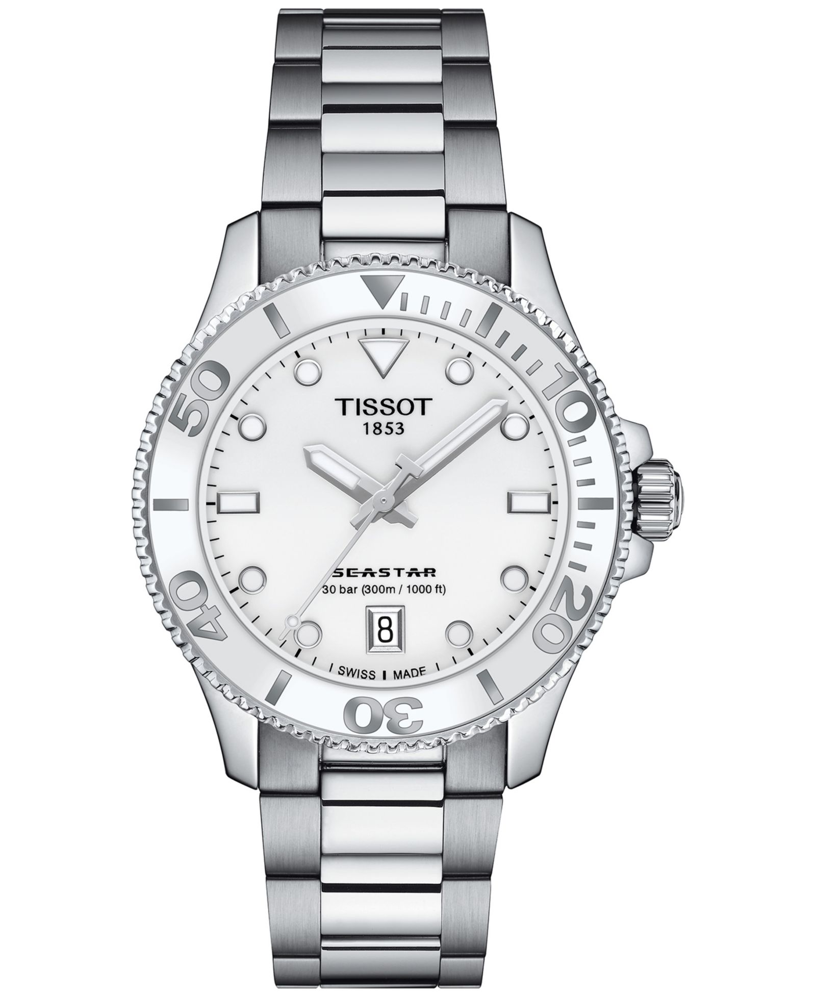 Часы Tissot Unisex Seastar Silver-Tone Stainless Steel Bracelet, 36mm