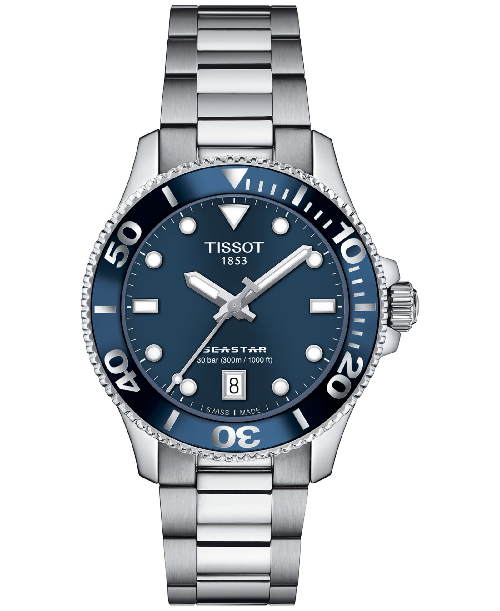 Часы Tissot Unisex Seastar Silver-Tone Stainless Steel Bracelet 36mm