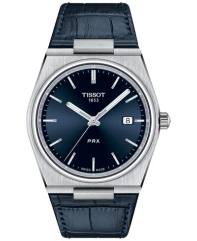 Мужские часы Tissot PRX с синим кожаным ремешком 40mm