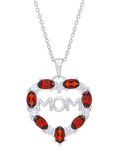 Macy's Simulated Ruby and Cubic Zirconia 'Mom' Heart Pendant Necklace