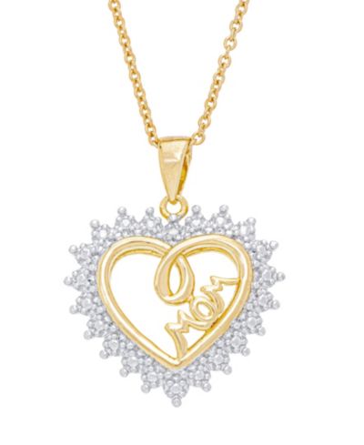 Macy's Women's Diamond Accent 'Mom' Heart Pendant Necklace