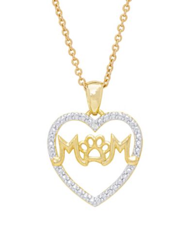 Macy's Women's Diamond Accent 'Mom' Paw Heart Pendant Necklace