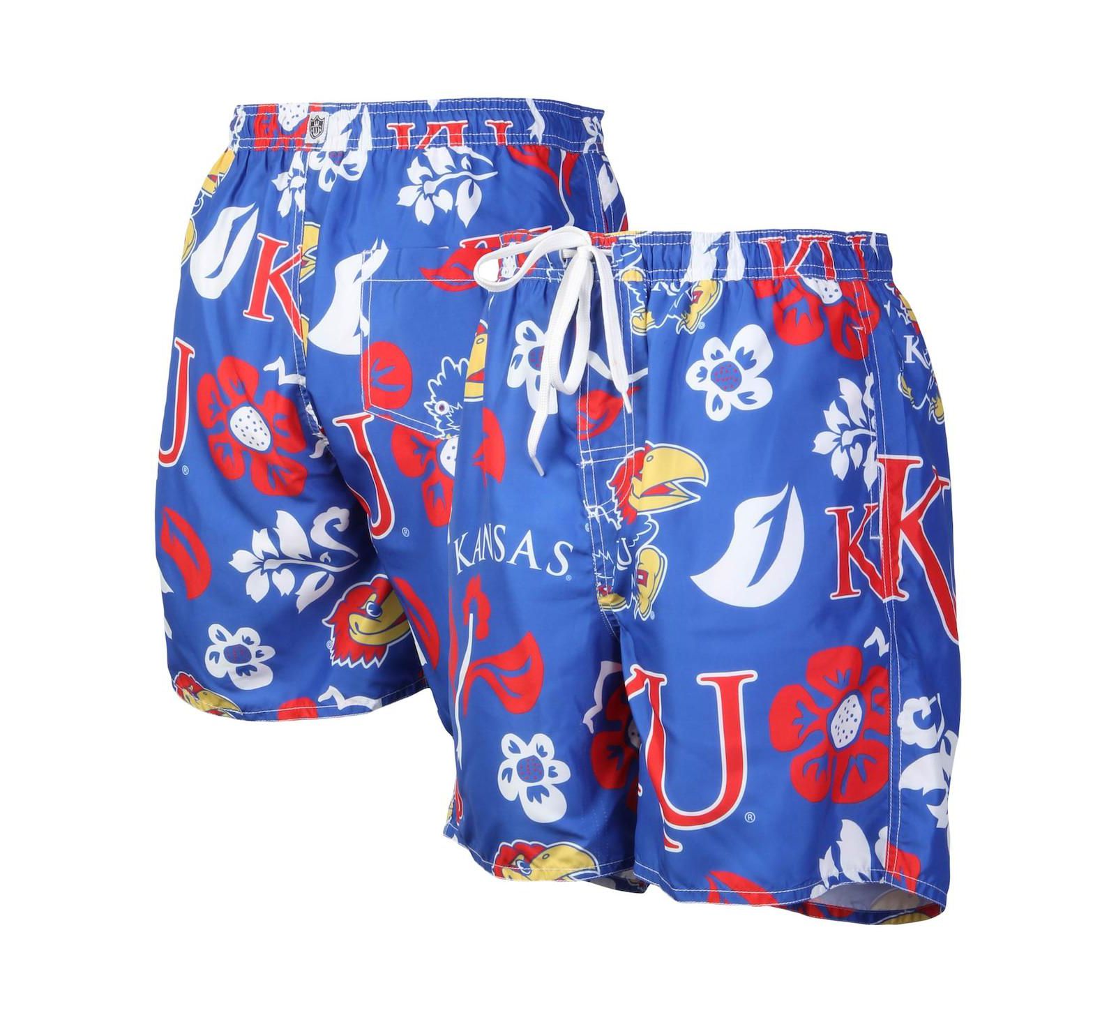 Men's Wes & Willy Royal Kansas Jayhawks Floral Volley Logo Swim Trunks