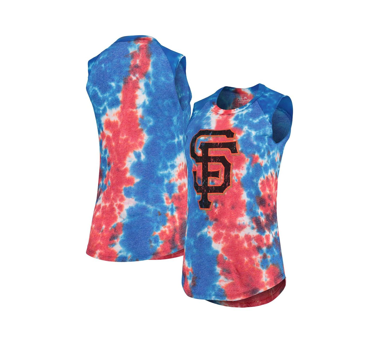 Женская майка-топ Majestic Threads Red, Blue San Francisco Giants Tie-Dye Tri-Blend Muscle