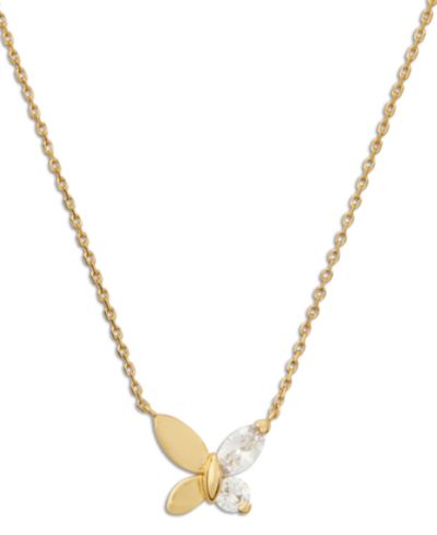 Kate Spade New York Gold-Tone Crystal Social Butterfly Pendant Necklace, 16" + 3" extender