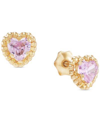 Детские серьи-гвоздики с розовым цирконием и 14k Gold