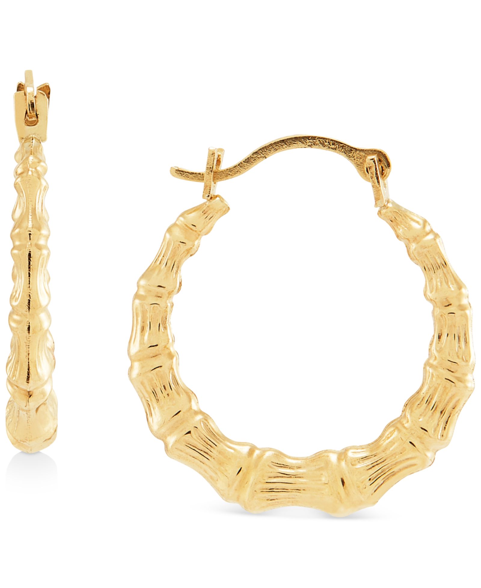 Маленькие серьги-кольца с текстурой бамбука, 10k Gold, 5/8"