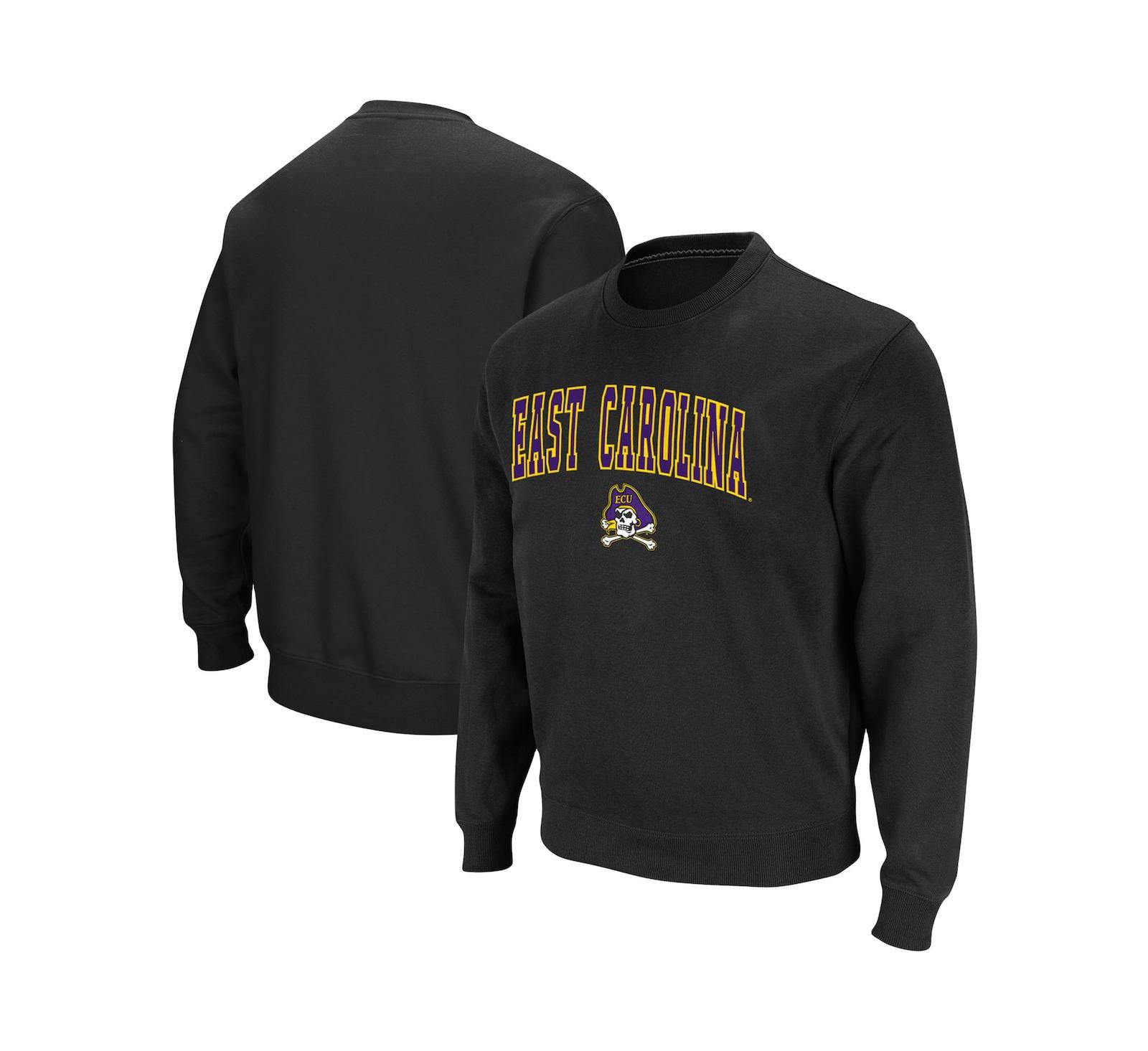Men's Colosseum Black ECU Pirates Arch & Logo Tackle Twill Pullover Sweatshirt