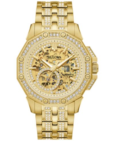 Bulova Men's Octava Automatic Crystal-Accent Gold-Tone Stainless Steel Bracelet Watch 41.7mm