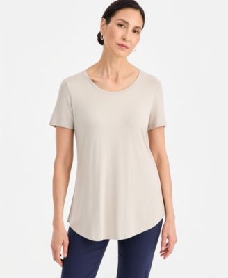 JM Collection Женский топ с круглым вырезом и коротким рукавом