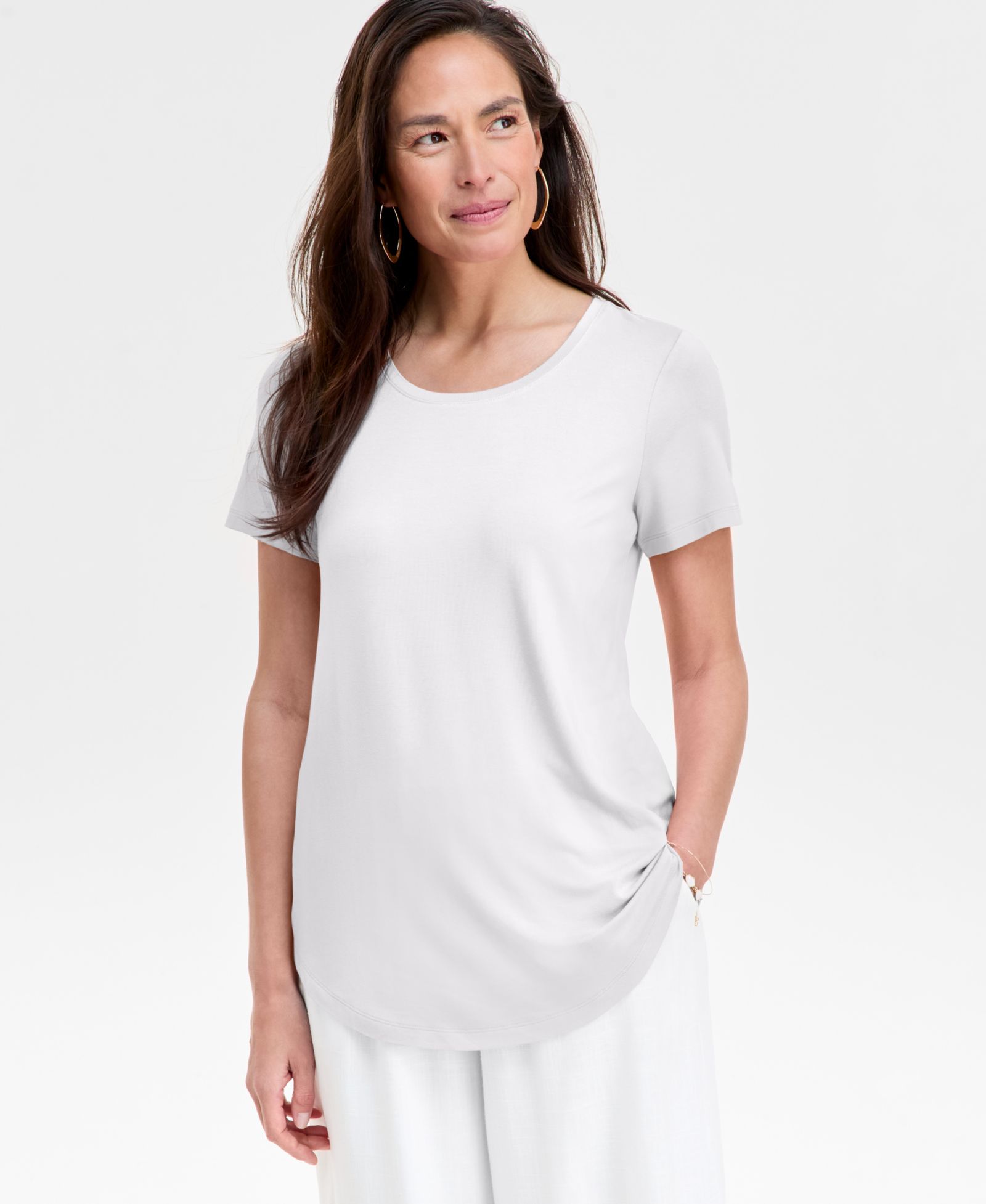 JM Collection Женский топ с круглым вырезом и коротким рукавом