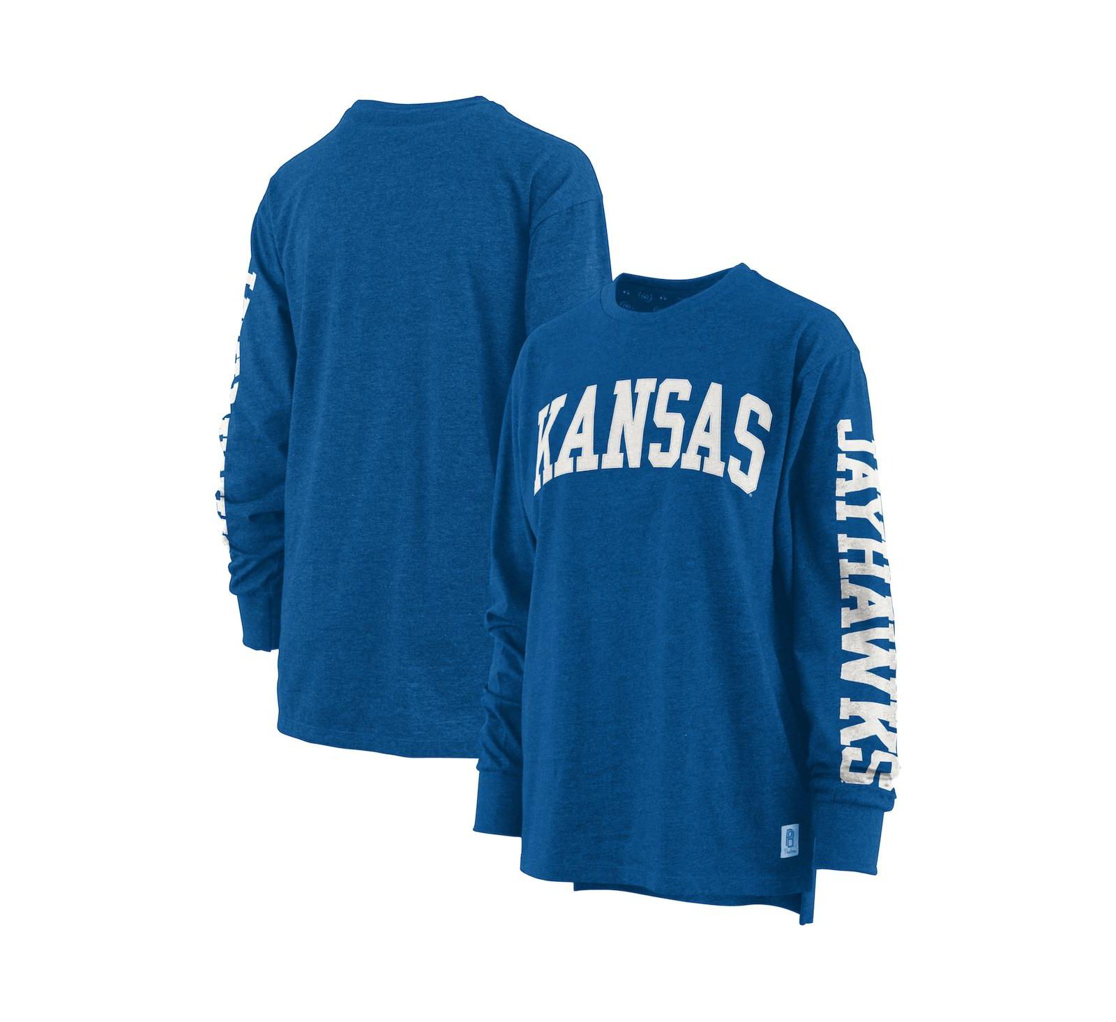 Women's Pressbox Heathered Royal Kansas Jayhawks Two-Hit Canyon Long Sleeve T-shirt
